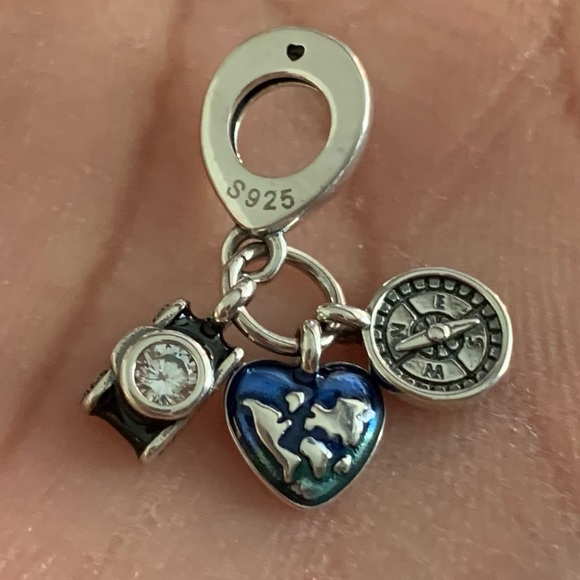 NWOT Camera, Heart & Compass Triple Dangle Charm Sterling Silver 925 - Picture 9 of 12